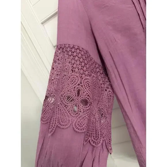 Fig and Flower purple boho button down top & lace sleeve detailing size Large - Picture 2 of 7